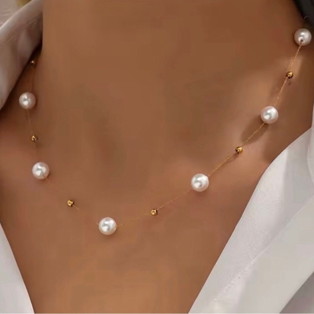 Gold Pearl Station Necklace